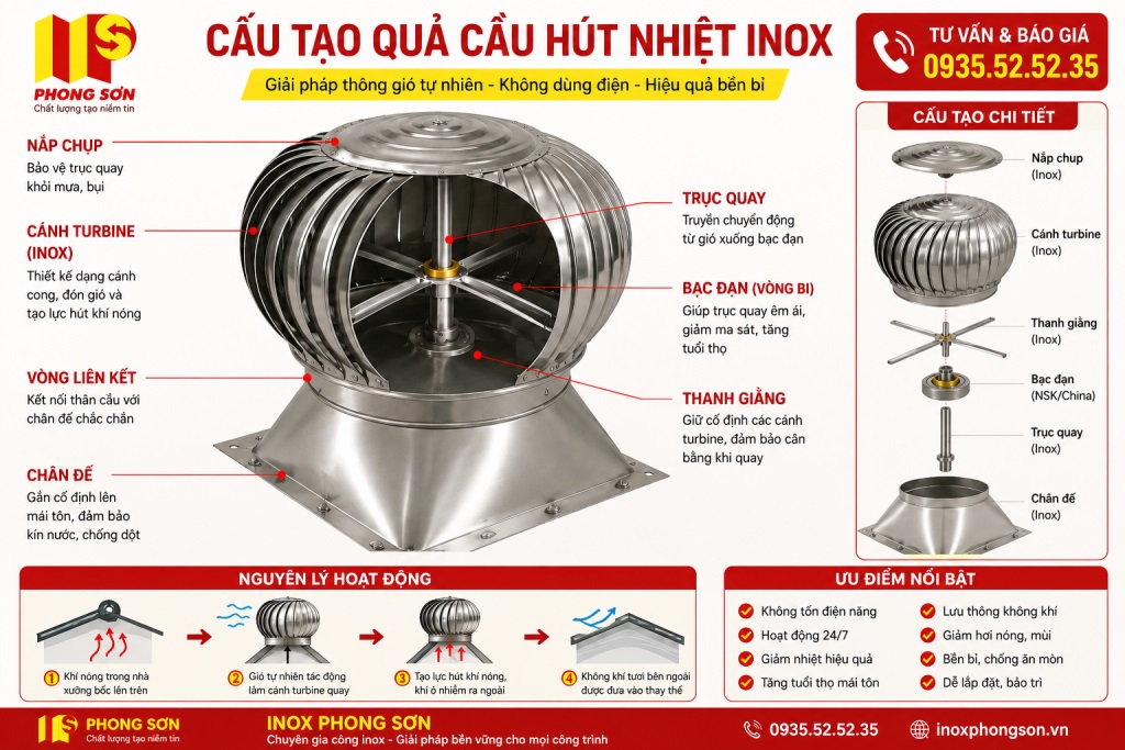 cấu tạo quả cầu hút nhiệt inox